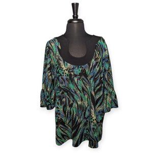 Studio 1940 Collection Green & Black Long Sleeve Top Size 14/16 NWT